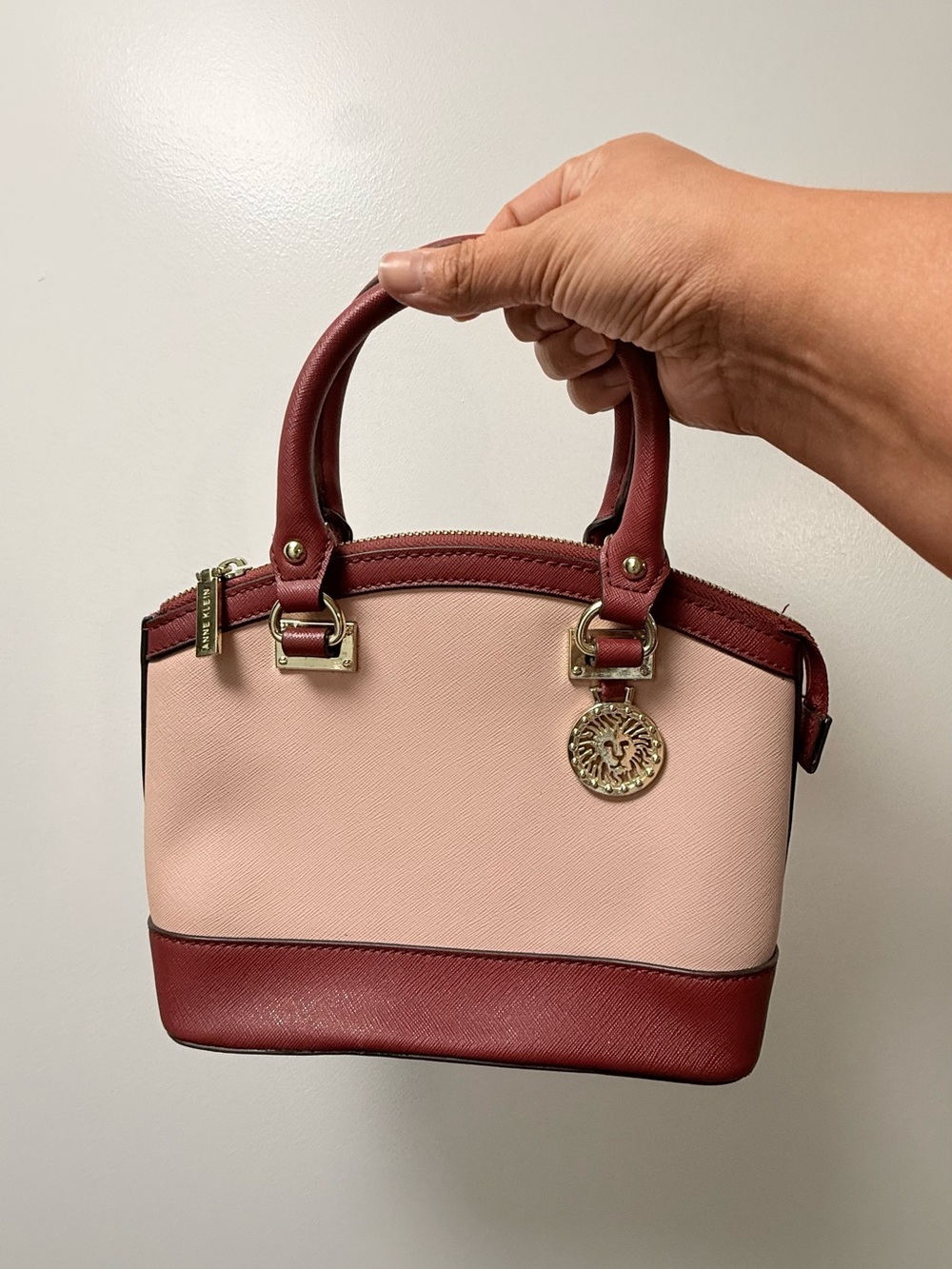 Mini Anne Klein Blush Pink and Burgundy Top-Handle Satchel